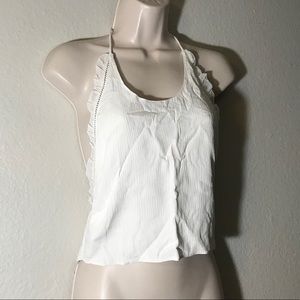 TAVIK+ White ribbed fringe trim halter tie back